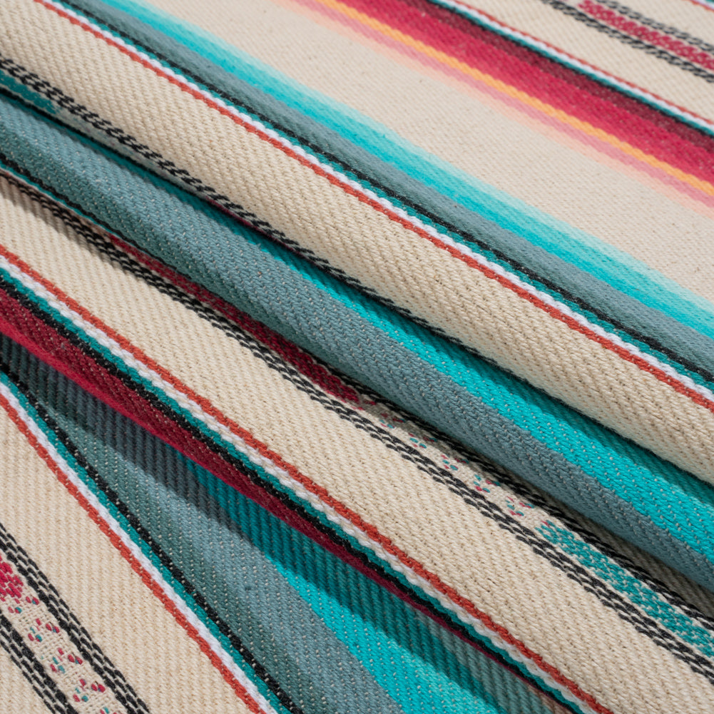 Arizona Cream, Pink and Turquoise Striped Cotton Twill - Joann Fabrics