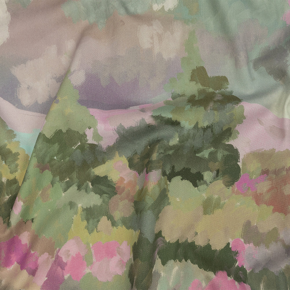 Stretch Cotton Twill Panel - Green and Pink Impressionist Landscape - Mood Exclusive Rainy Day - Joann Fabrics