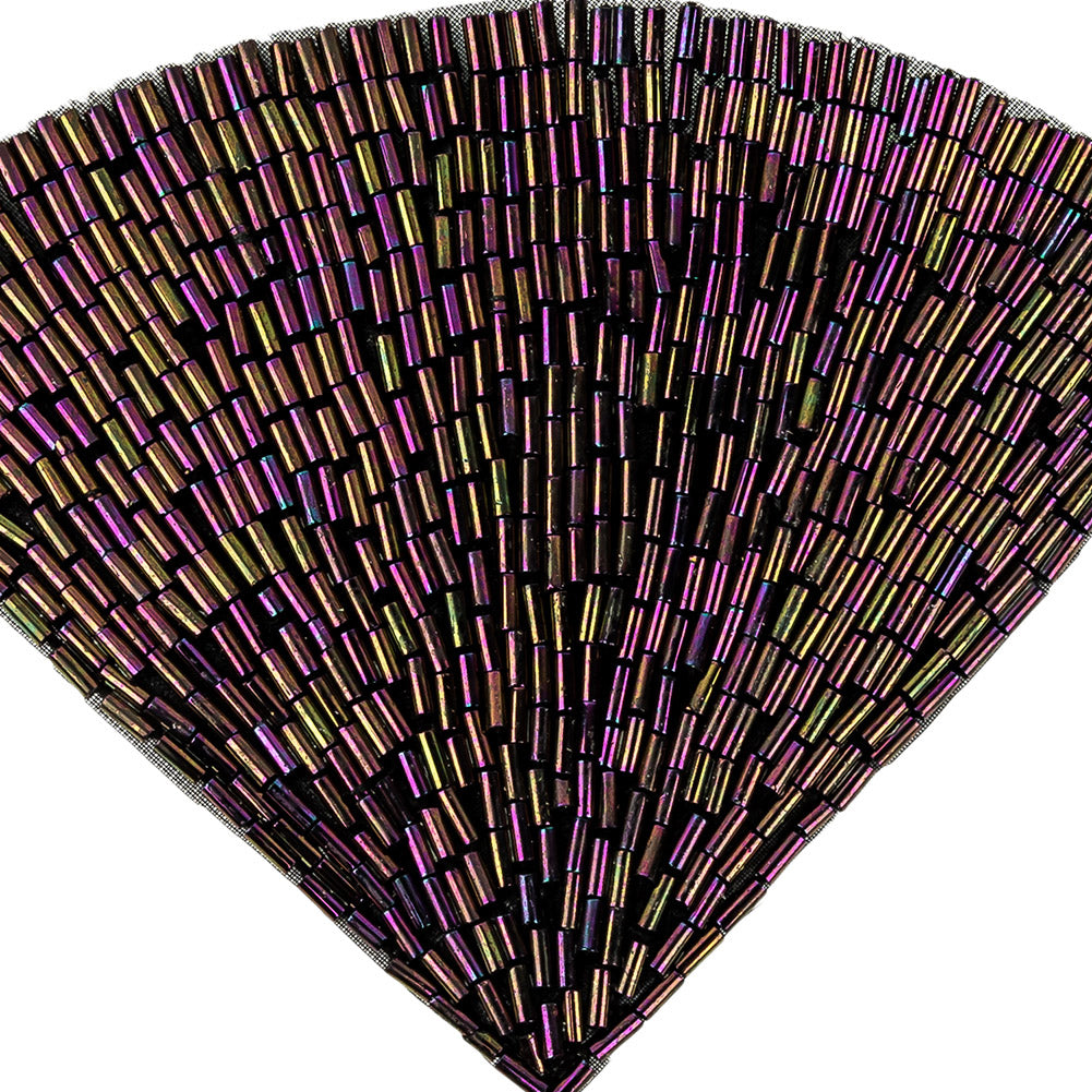 Vintage Purple Iris Beaded Fan Applique - 3.5