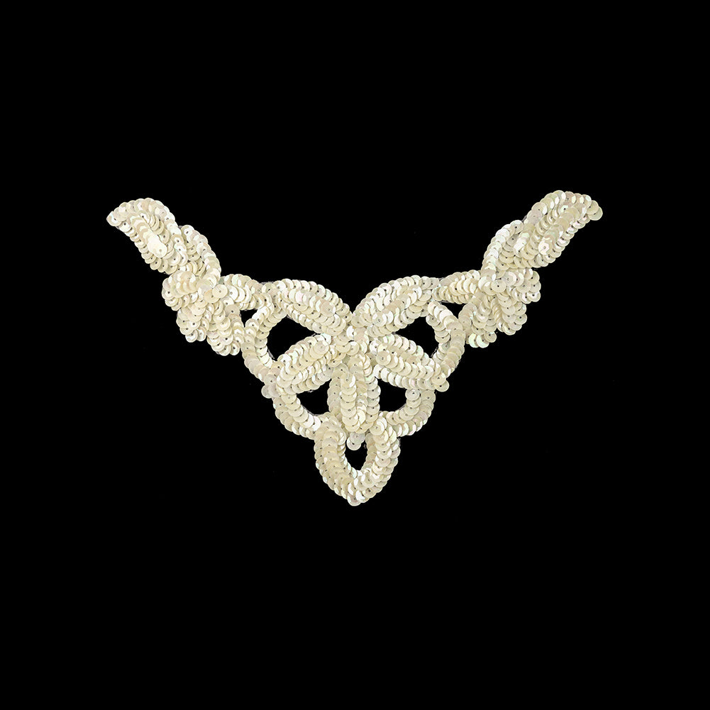 Vintage Aloe Wash and Platinum Frosting Sequins Classical Floral Abstract Applique - 5.5