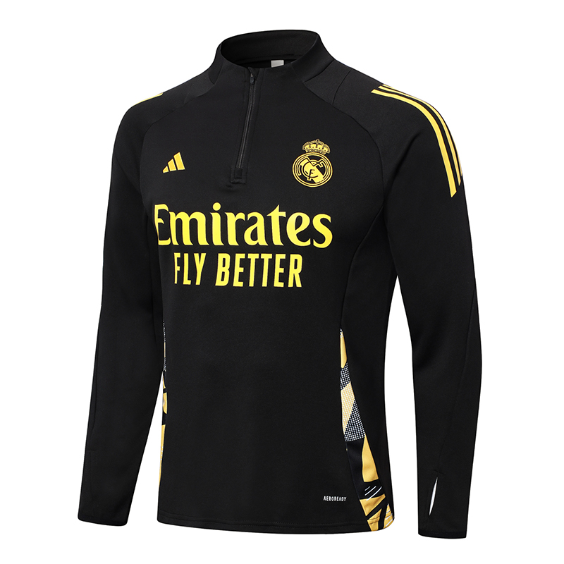 2024/2025 Real Madrid Black Half-Pull Training Suit Football Shirt 1:1 Thai Quality Set