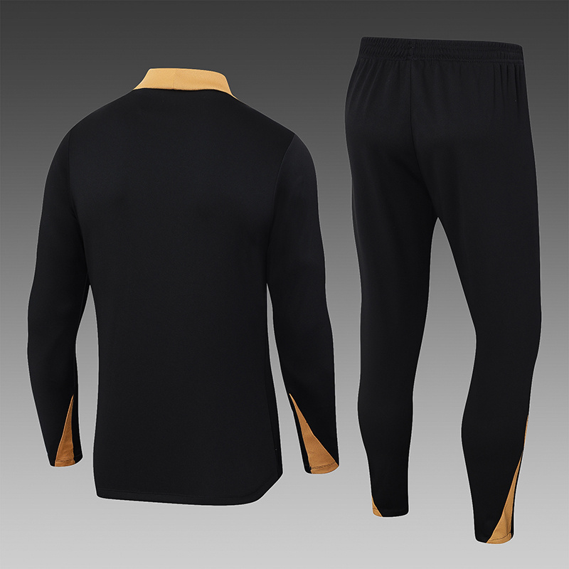 2024/2025 Psg Paris Saint-Germain Half-Pull Training Suit Black-Yellow Collar Set