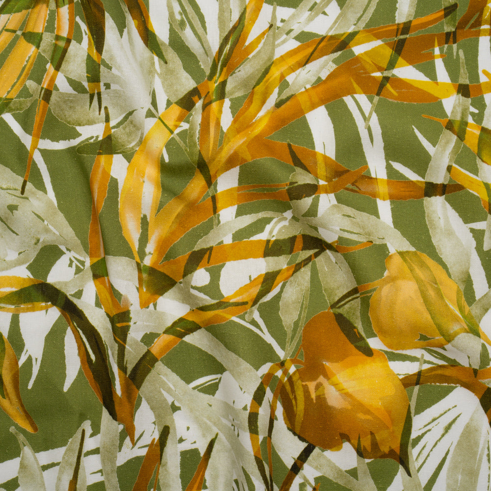 Linen and Rayon Woven - Grass Green and Yellow Overlapping Leaves - Mood Exclusive Vine Vista Print - Joann Fabrics