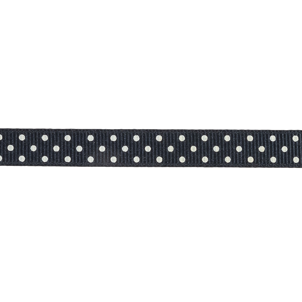 Total Eclipse and White Polka Dots Grosgrain Ribbon - 0.375
