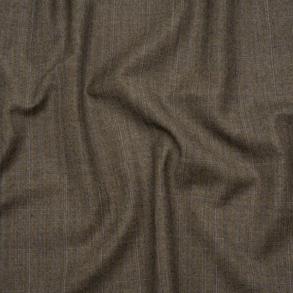 Super 130 Wool Twill Suiting Made in Italy - Beige and Brown Plaid - Deadstock - Joann Fabrics