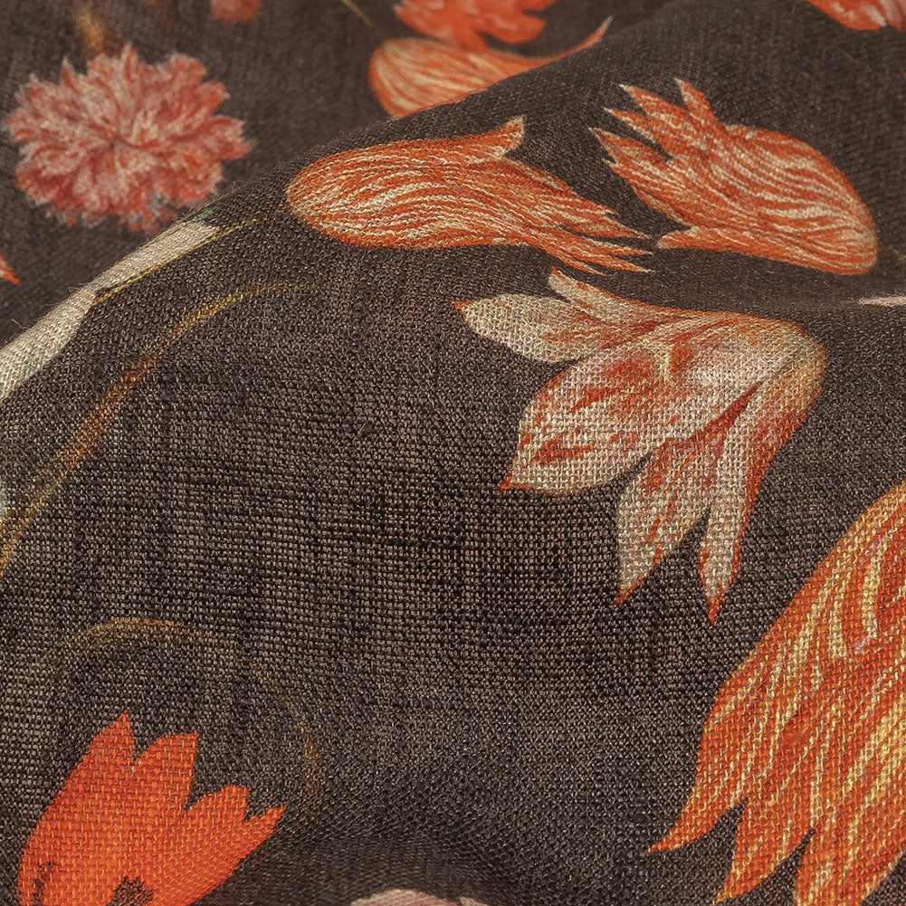 Red, Orange and Dark Brown Bouquets Lightweight Linen Woven - Joann Fabrics