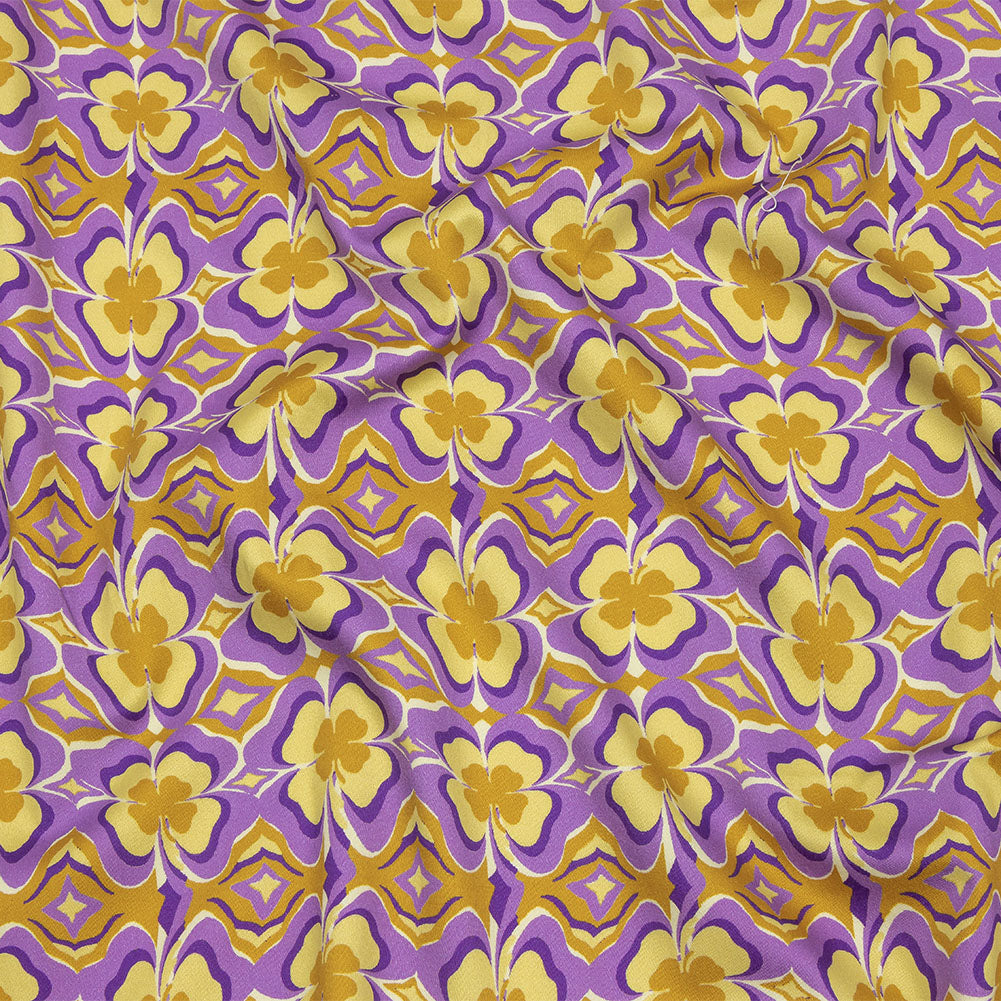 Stretch Cotton Sateen - Purple and Yellow Clovers - Lucky You Print - Mood Exclusive Groove Collection - Joann Fabrics