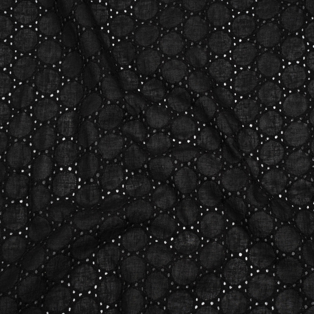 Embroidered Eyelet Cotton Voile - Black Circles of Circles - Naomi Collection - Joann Fabrics