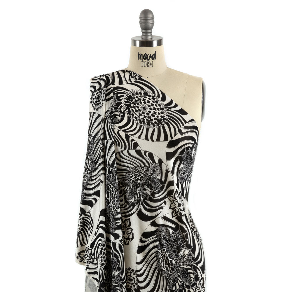 Black and White Floral Delight Silk Jersey - Joann Fabrics