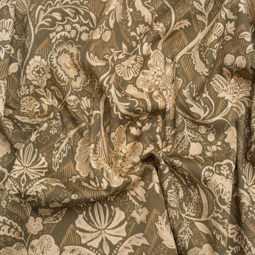 Stretch Cotton Twill Print - Moss Green and Beige Floral - Mood Exclusive Aromatic Aria - Joann Fabrics