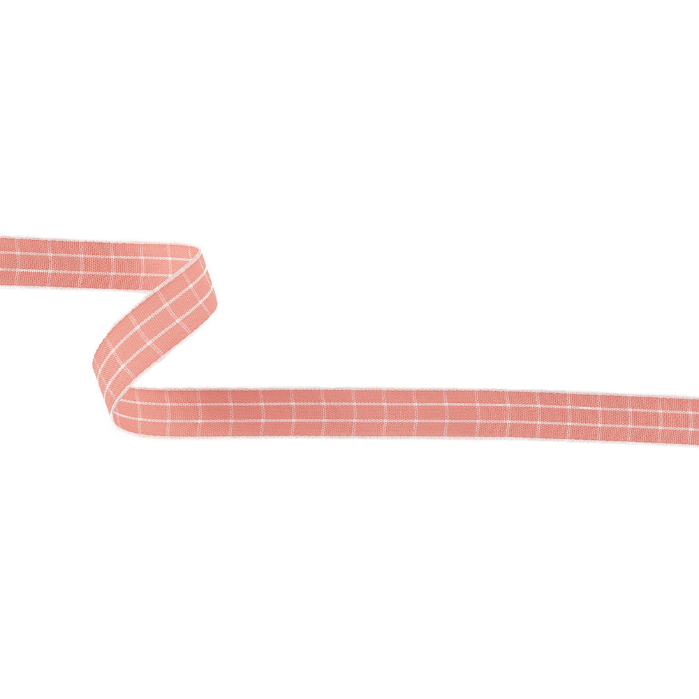 Pink Icing and White Windowpane Check Woven Ribbon - 0.625