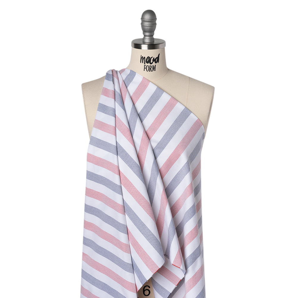 Cotton Oxford Shirting - Red, Midnight Blue and White Awning Stripes - Deadstock - Joann Fabrics