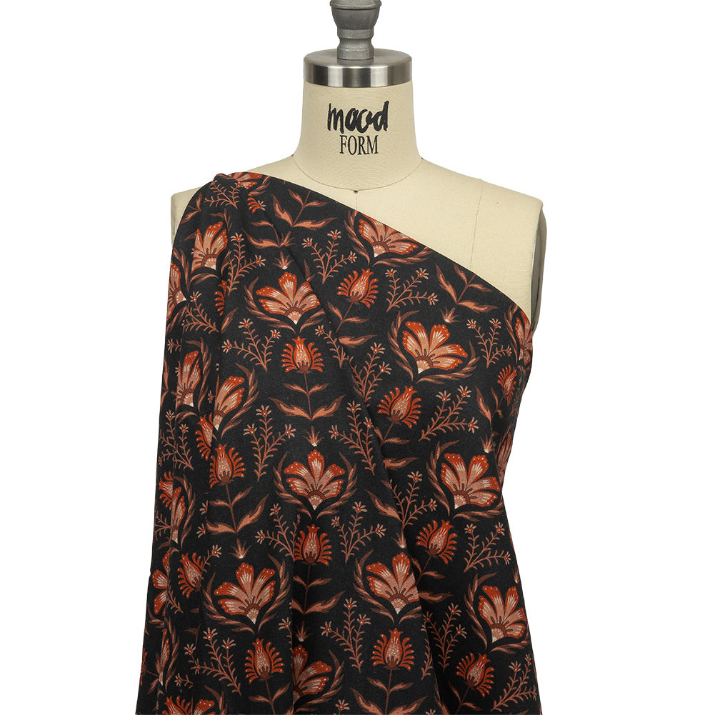 Linen and Rayon Woven - Black and Orange Floral - Watching the Fire Print - Mood Exclusive Rockland Collection - Joann Fabrics