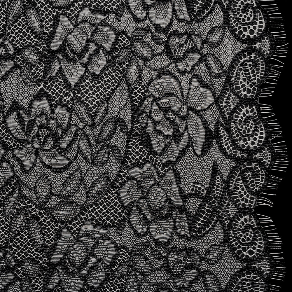 Corded Lace with Finished Edge - Black on White Sweeping Roses - Joann Fabrics