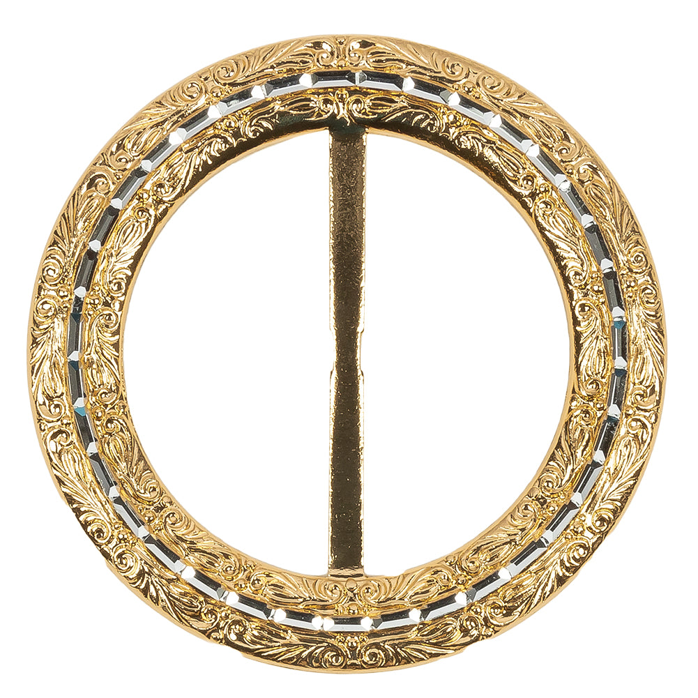 Vintage Gold Classical Swirls Round Slider with Faceted Silver Band - 2.75