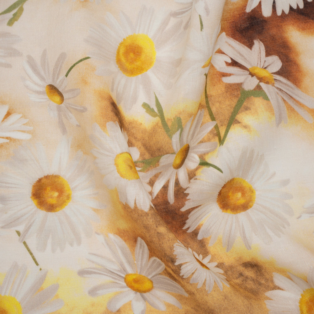 Medium Weight Linen Woven Print - Sun Yellow and White Daisies - Joann Fabrics