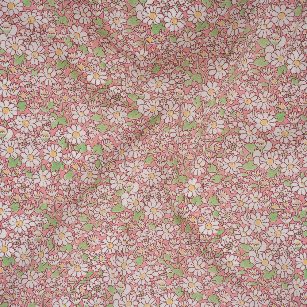 Liberty Fabrics Tana Lawn® - Alice W Pink - Baby Pink, Green and White Daisy Flowers - Joann Fabrics