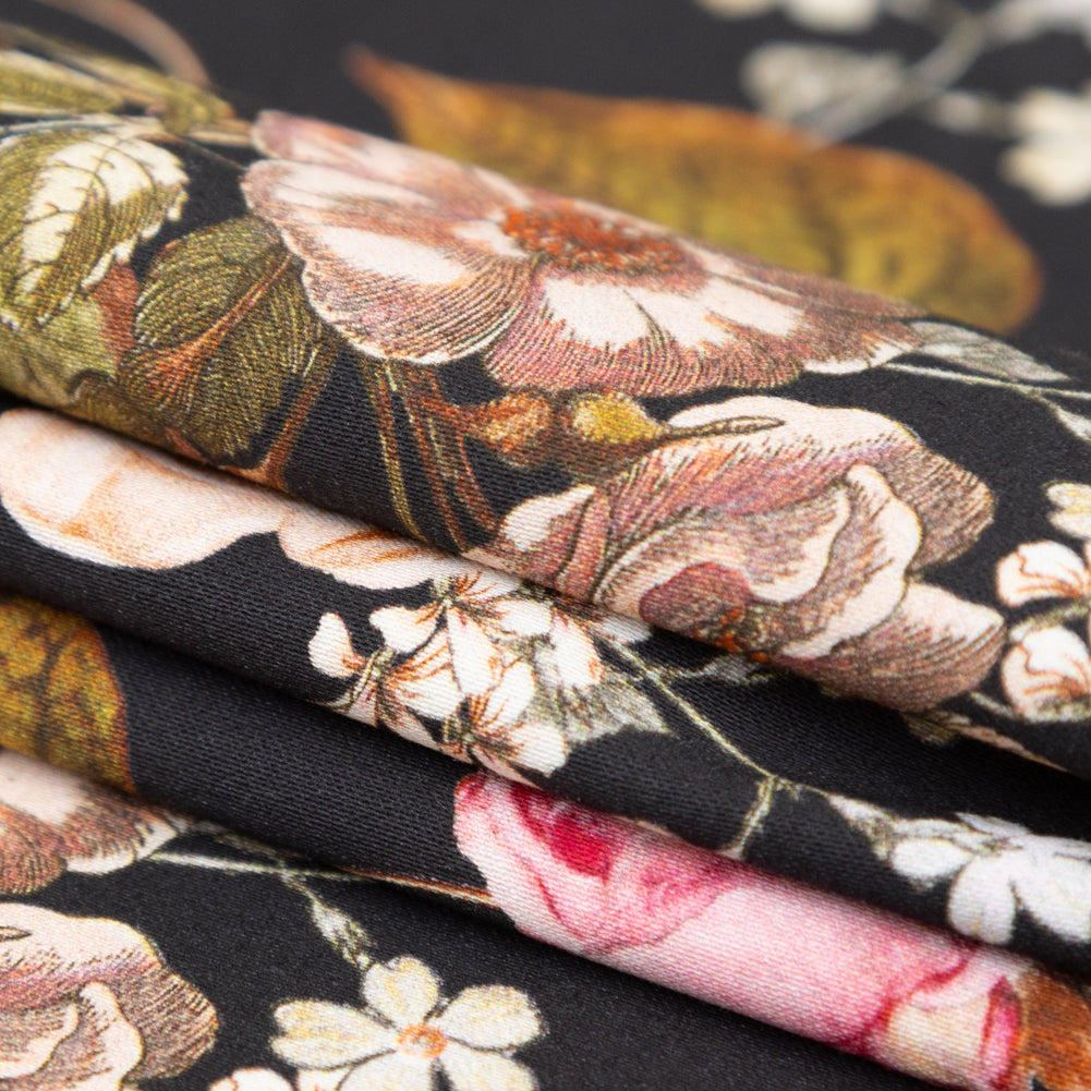 Stretch Cotton Sateen - Black Floral - Blossoms of the Heart Print - Mood Exclusive Kenko Collection - Joann Fabrics
