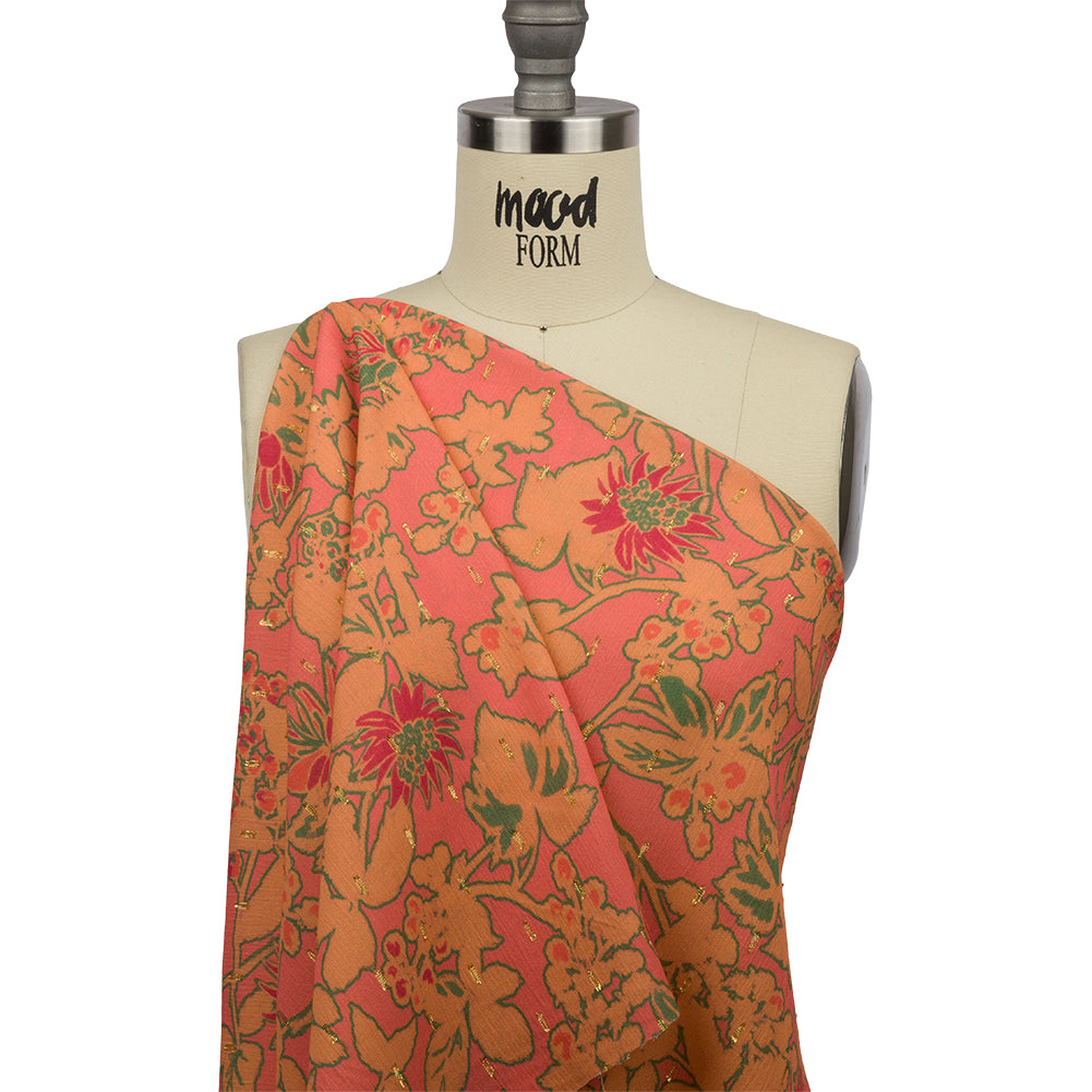 Mood Exclusive Coral Tree Line Trove Metallic Dotted Crinkled Viscose Crepe - Joann Fabrics