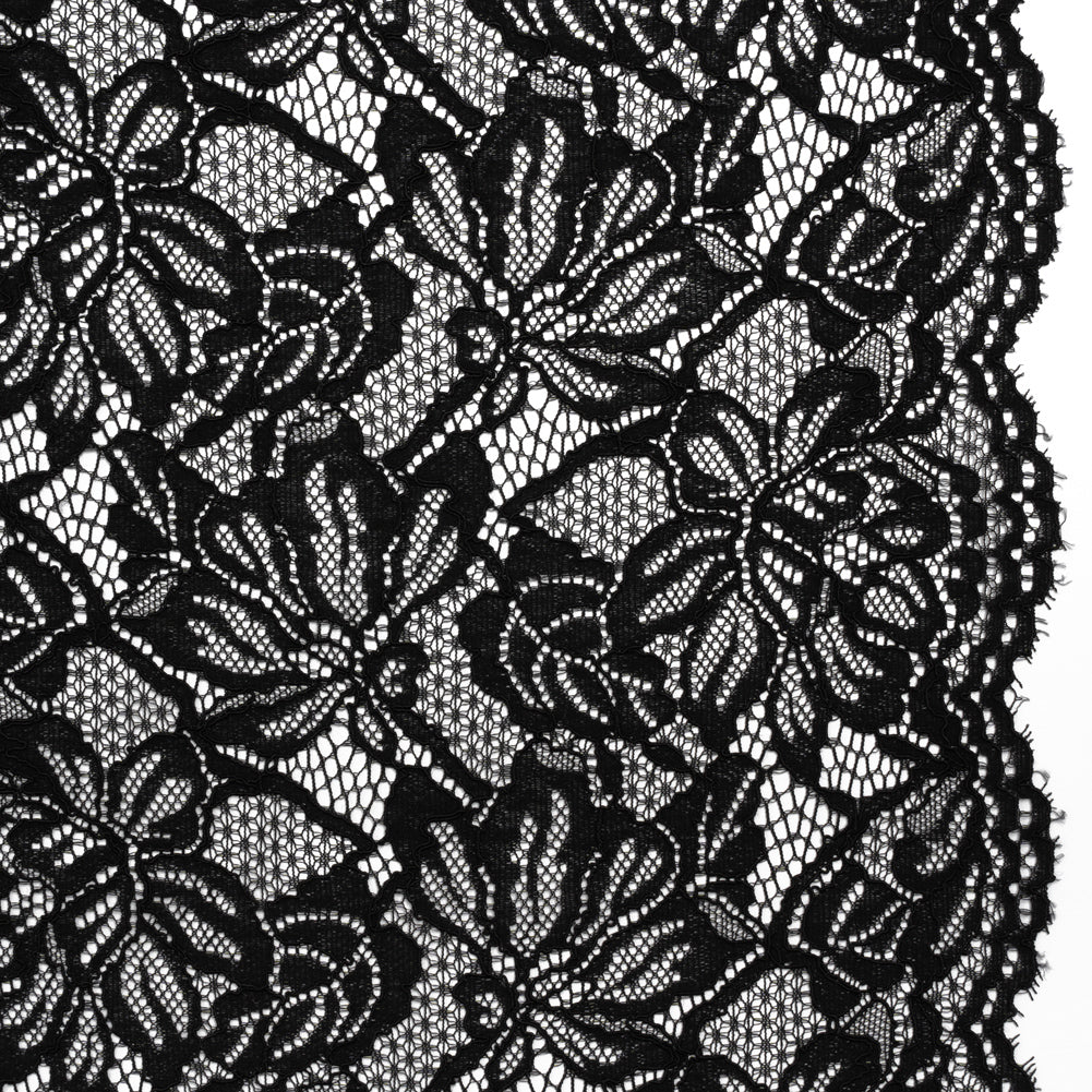 Stretch Corded Lace with Finished Edges - Black Tropical Blossoms - Ottilie Collection - Joann Fabrics