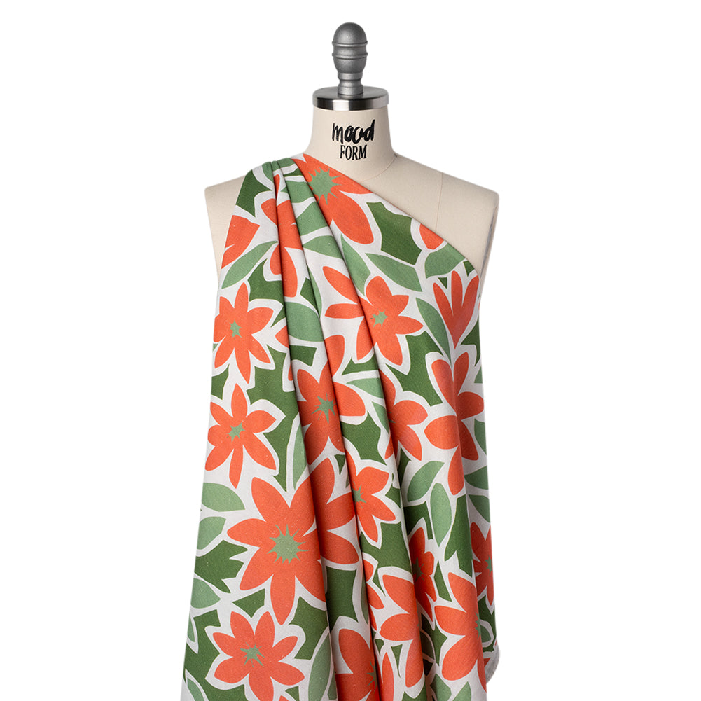 Linen and Rayon Woven - Coral Rose, Sage and Basil Green Flat Flowers - Mood Exclusive Flat Out Florals Print - Joann Fabrics