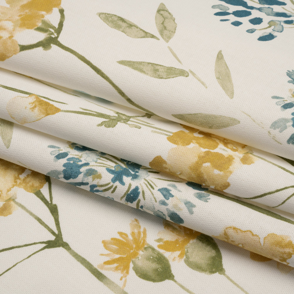 Printed Cotton Canvas - Azure Watercolor Floral Stems - British Imported - Joann Fabrics