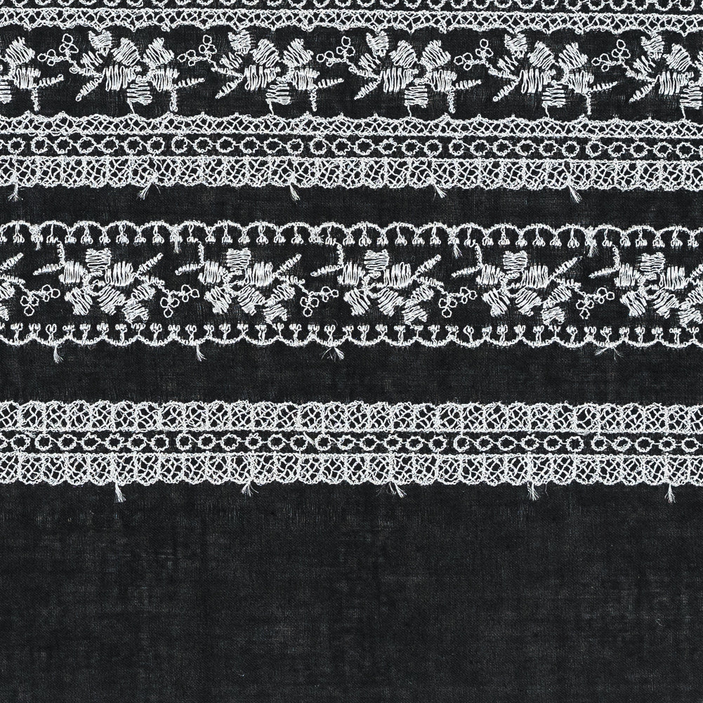 Black and White Striped Floral Embroidered Trim - 6