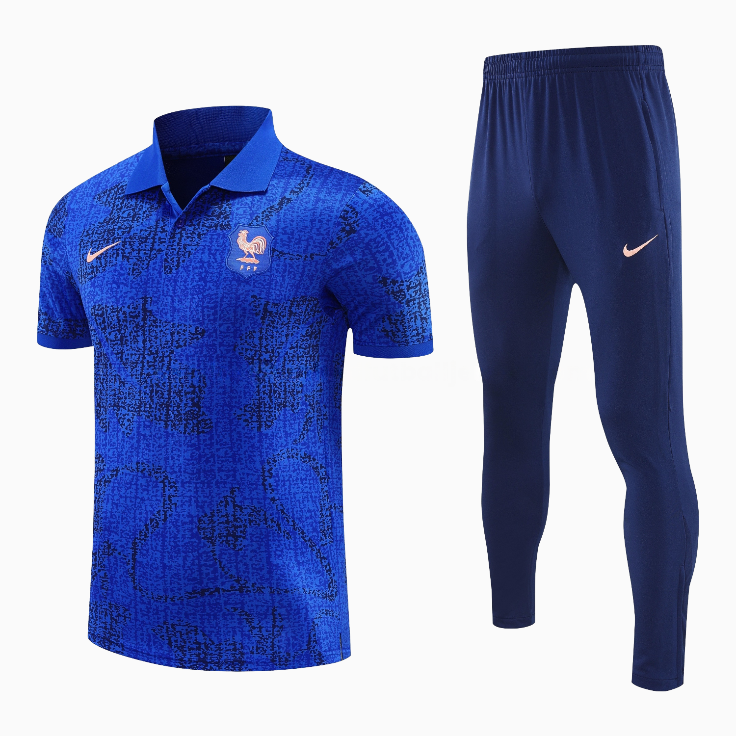 France 25-26 POLO Short-Sleeve Training Set - Ocean Blue Top and Dark Blue Pants - UnitedFutballJersey
