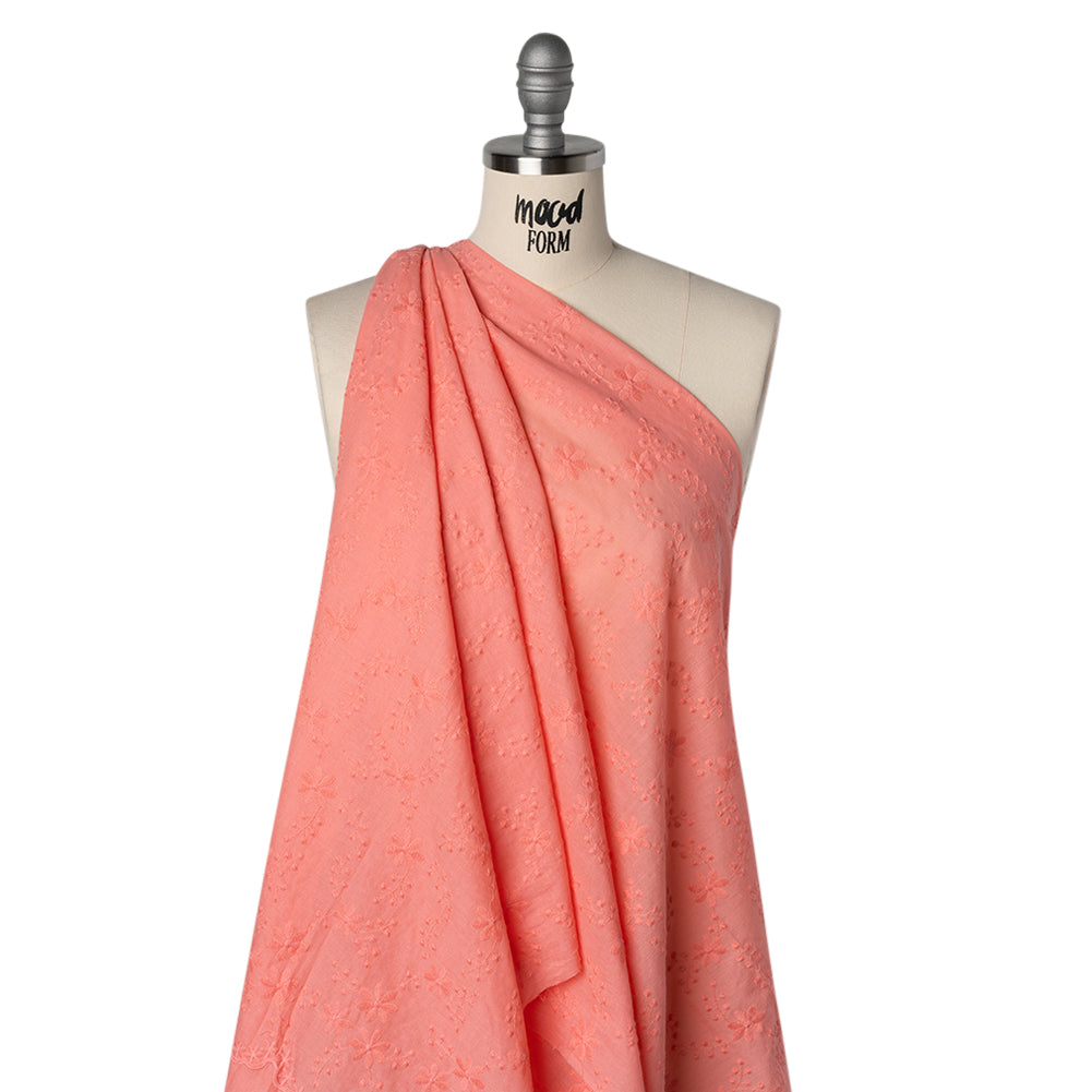 Embroidered Eyelet Cotton Voile - Warm Coral Flowers on Branches - Naomi Collection - Joann Fabrics
