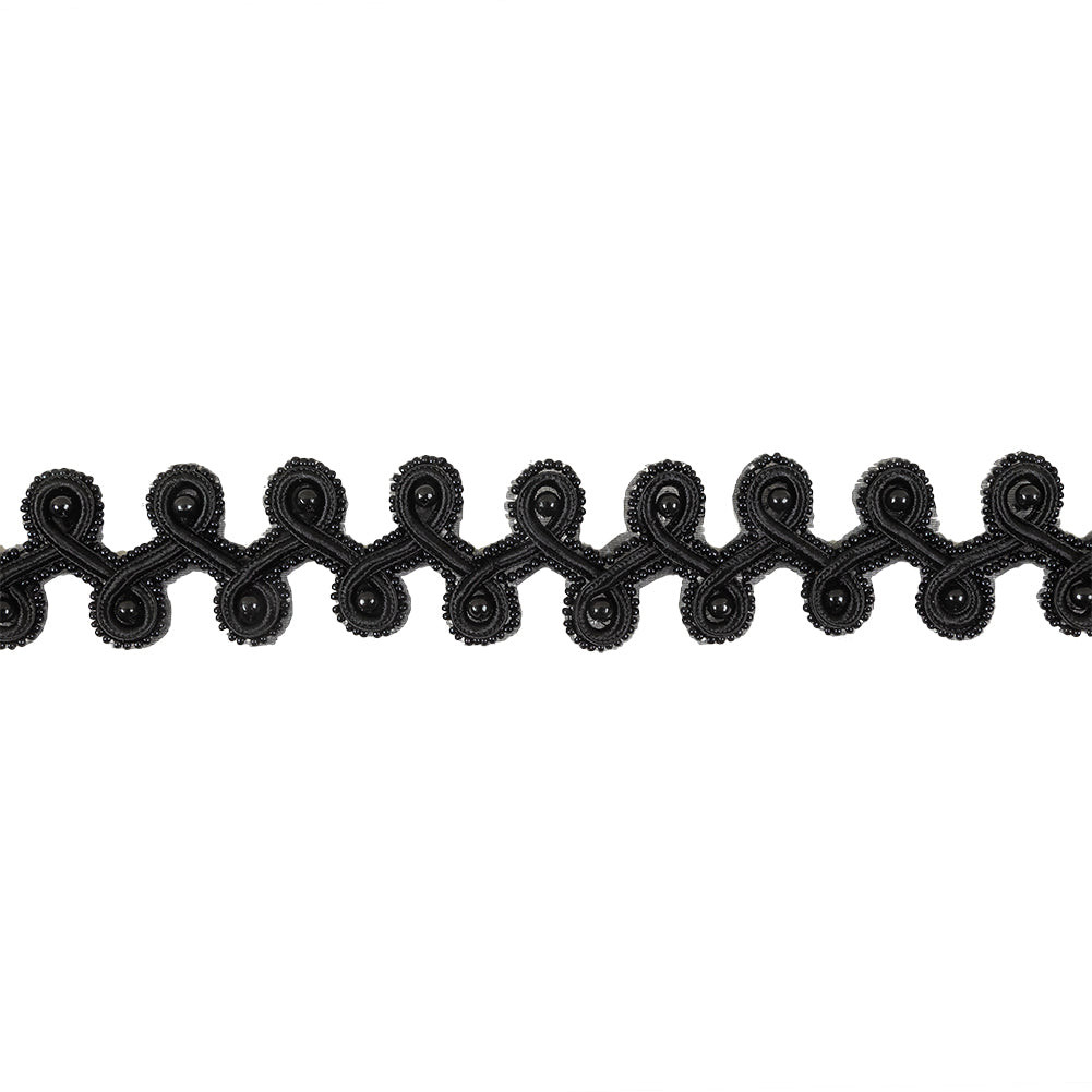 Vintage Black Pearl and Seed Beaded President Braid Trim - 1.5