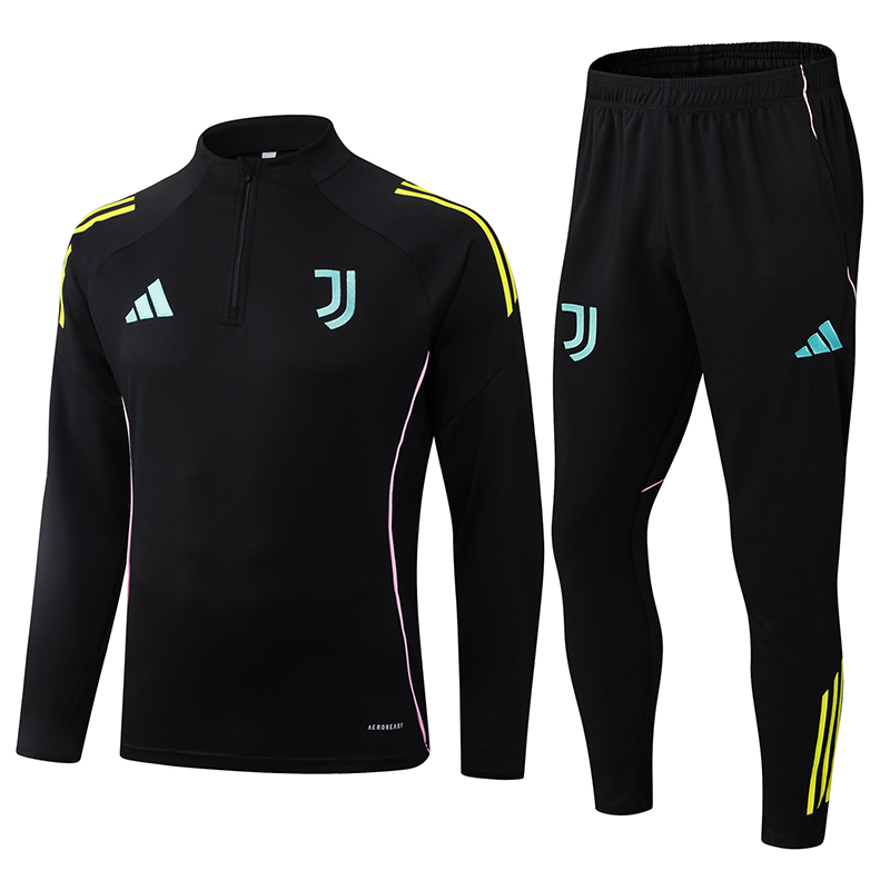 2025/2026 Juventus Half-Pull Training Suit Black Football Shirt 1:1 Thai Quality Set