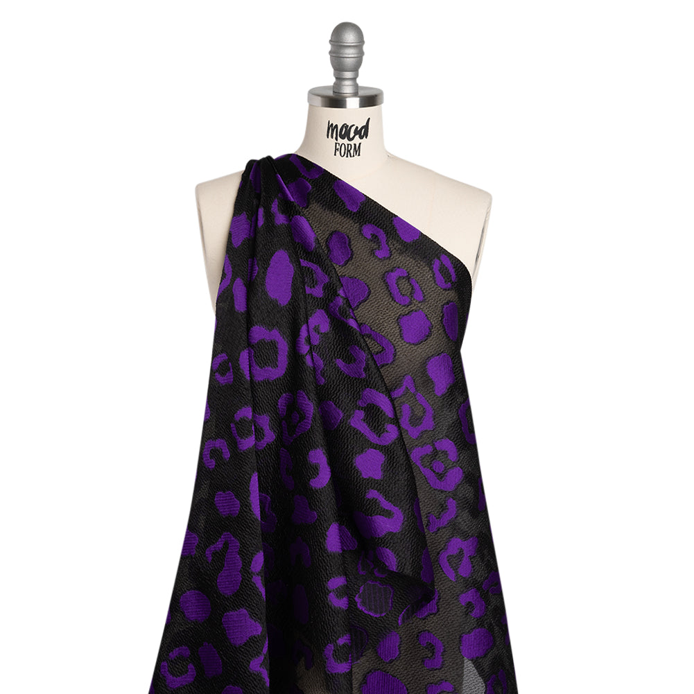 Lightweight Textured Burnout Brocade - Purple and Black Animal Spots - Joann Fabrics