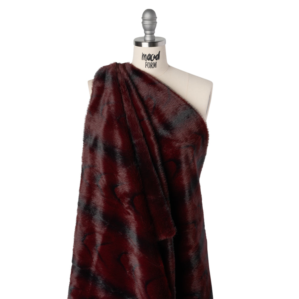 Plush Short Pile Recycled Polyester Faux Fur - Burgundy and Black Woodgrain Print - Joann Fabrics