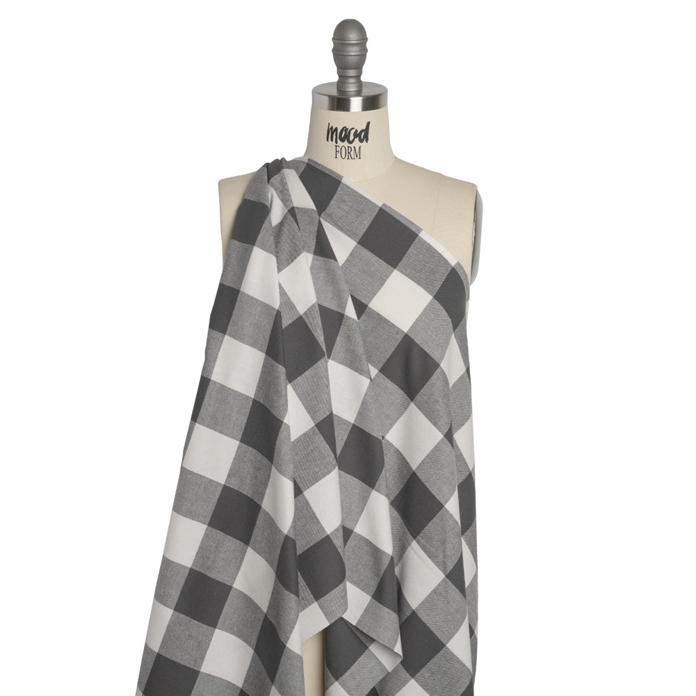 Lightweight Cotton Twill - Off White and Charcoal Gray Buffalo Check - Deadstock - Joann Fabrics