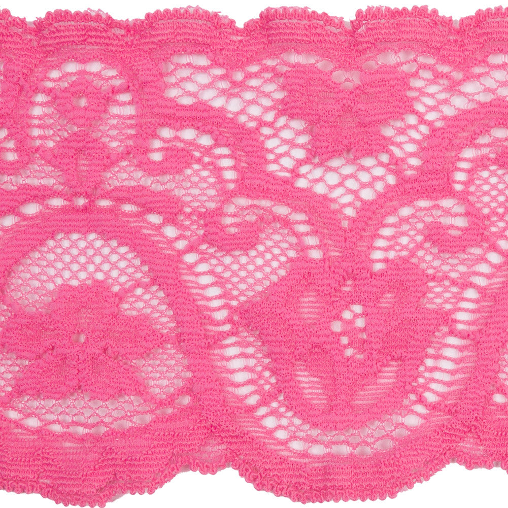 Petal Pink Floral Waves Stretch Lace Trim with Scalloped Edges - 2.875