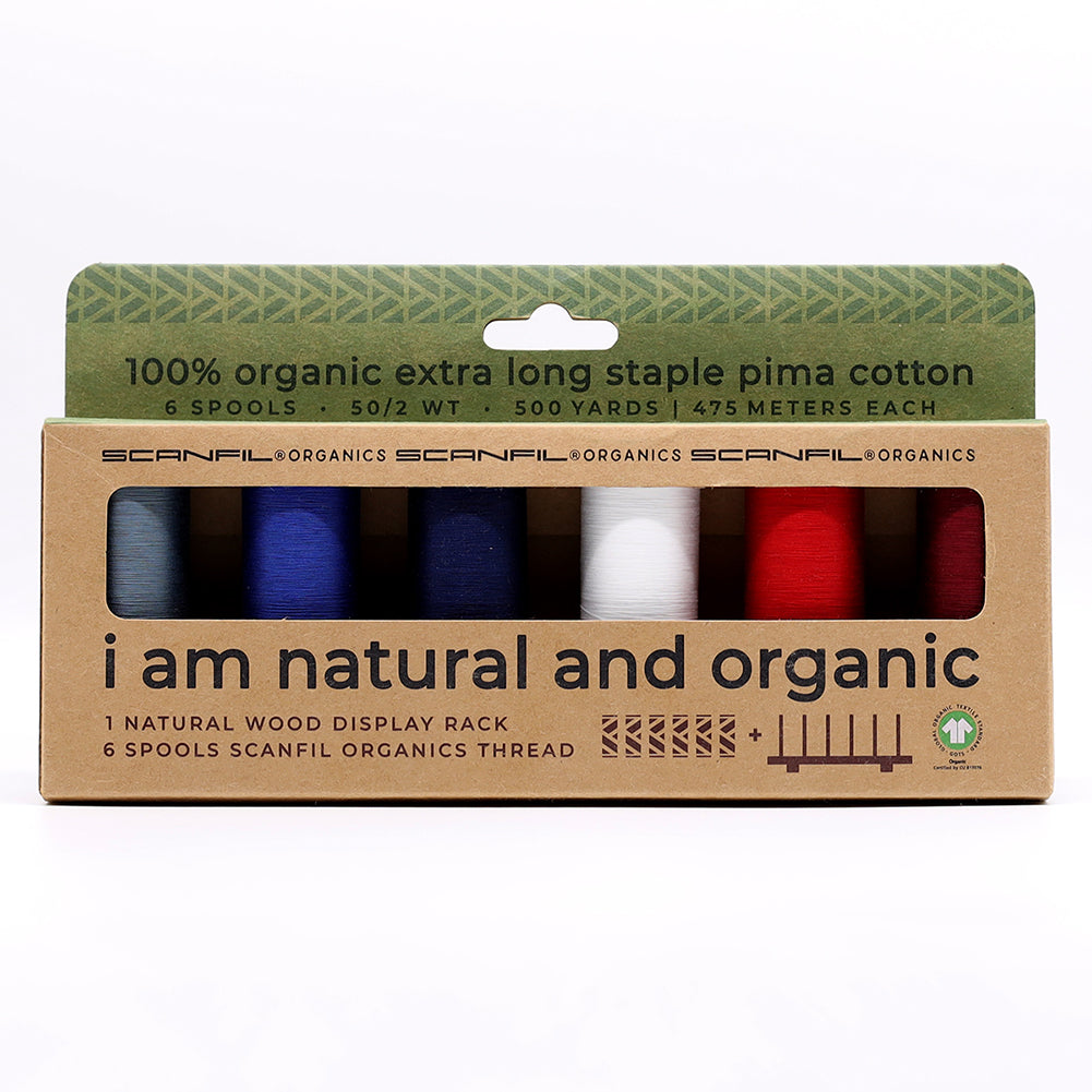 SCANFIL® 50wt Organic Pima Cotton Thread Set - 6ct 500yd Spools & Wood Rack - Patriotic - Joann Fabrics