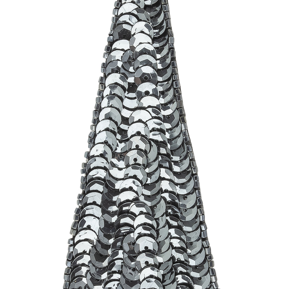 Vintage Gunmetal Sequins and Beads Triangle Applique - 4.875