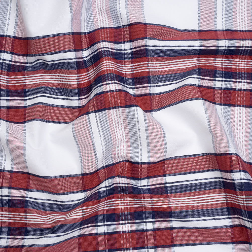 Cotton Oxford Shirting - White, Dark Blue and Wine Red Plaid - Deadstock - Joann Fabrics
