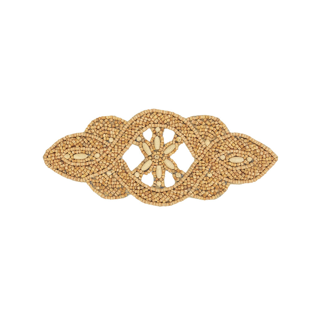 Vintage Tan and Natural Floral Twist Wood Beaded Applique - 6