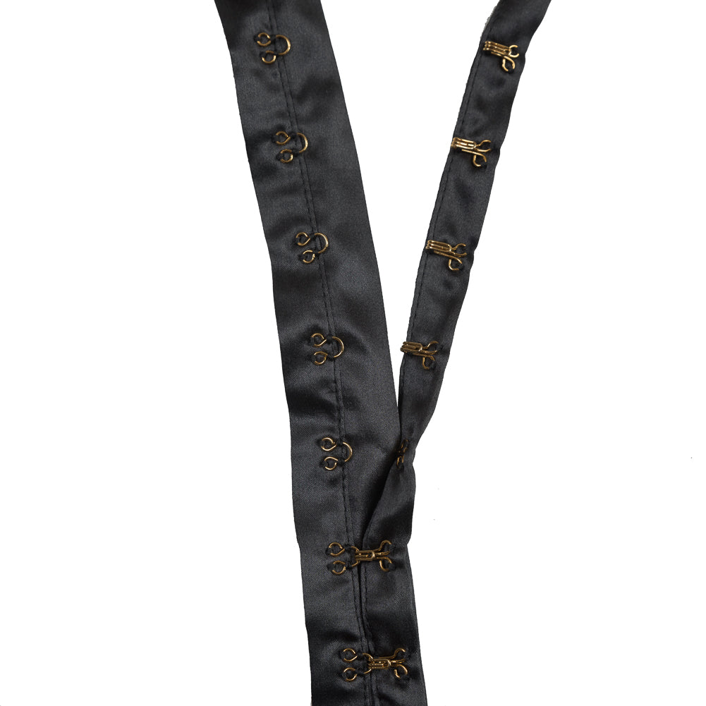 Gray Silk Charmeuse Tape with Gold Hook & Eyes - 1