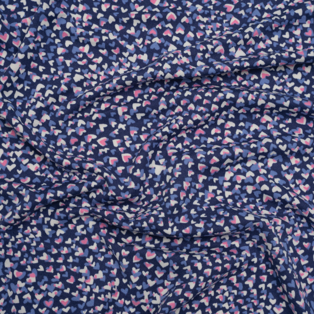 Stretch Polyester ITY Jersey - Blue, Periwinkle and Pink Explosion of Hearts - Deadstock - Joann Fabrics