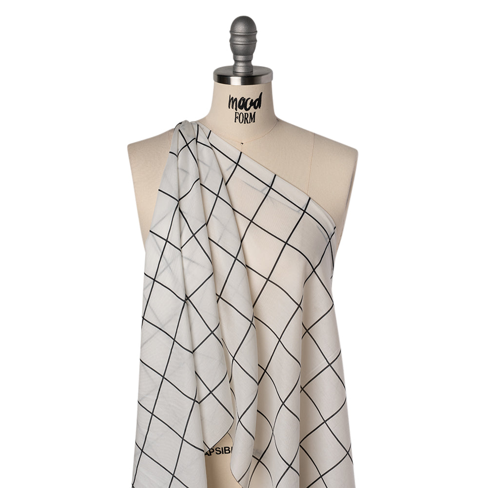 Silk and Cotton Voile Print - White and Black Windowpane Check - Deadstock - Joann Fabrics