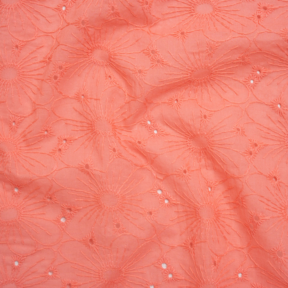 Embroidered Eyelet Cotton Voile - Warm Coral All-Over Flowers - Naomi Collection - Joann Fabrics