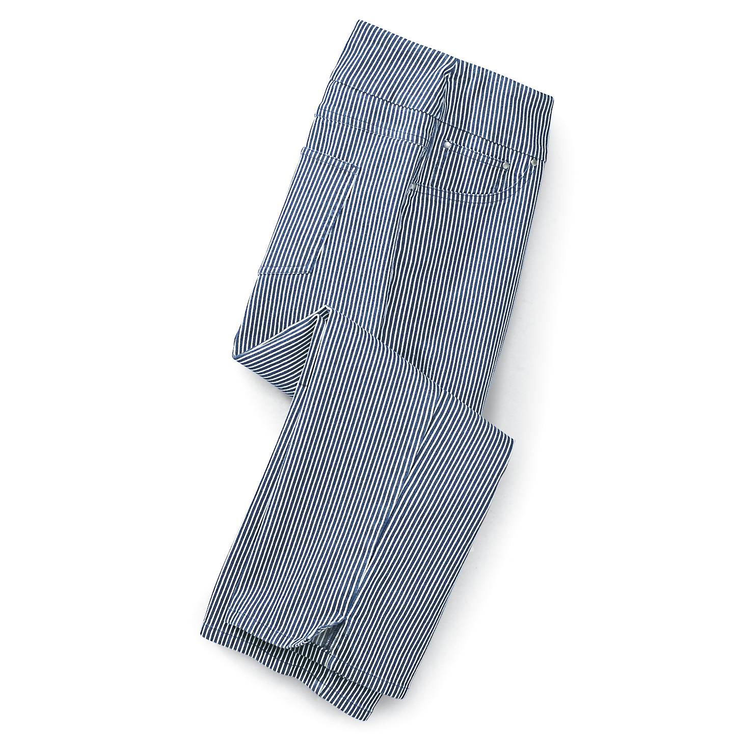 Striped Pull On Capri, Stretch Denim, Wide Waist, Front Pockets - Northstyle Catalog