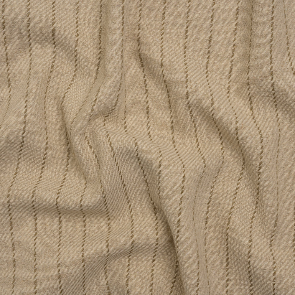 Brushed Wool Blend Twill - Beige and Brown Chalk Stripes - Deadstock - Joann Fabrics