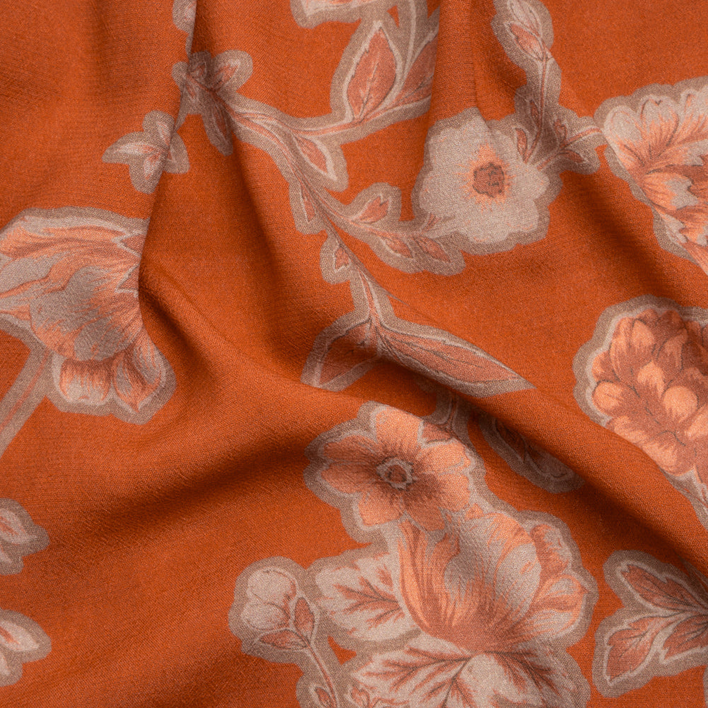 Sustainable Viscose Crepe Print - Beige, Peach and Red Floral - Mood Exclusive Saffron Lawn - Joann Fabrics