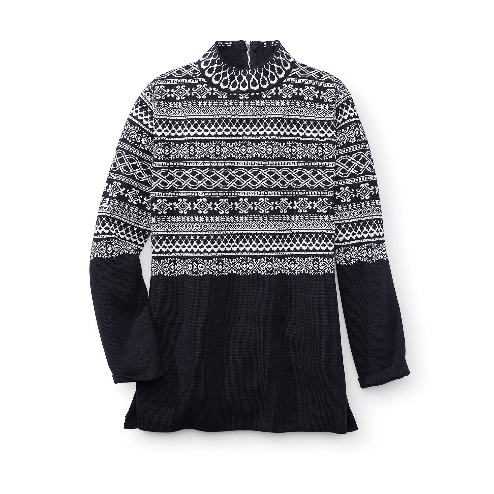 Back Zip Fair Isle Sweater, Back 1/4 Zip, Side Slits - Northstyle Catalog