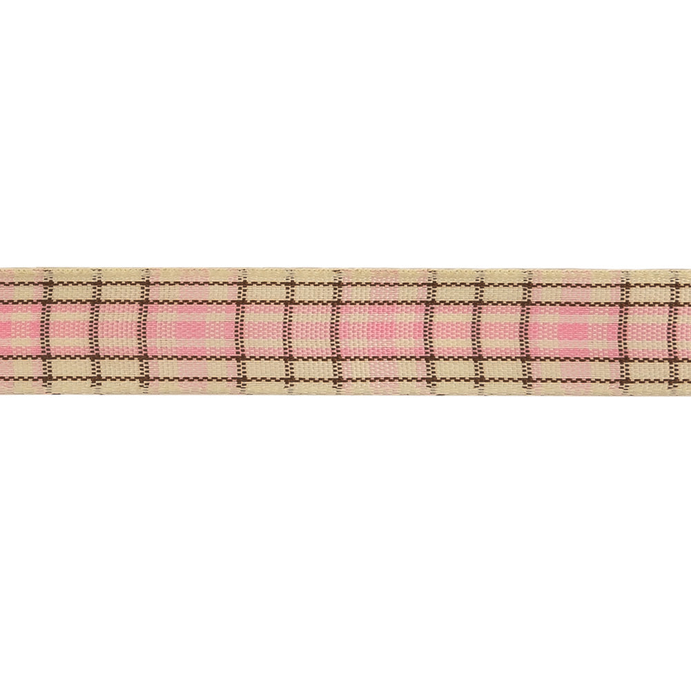 Baby Pink, Brown and Vanilla Ice Plaid Woven Ribbon - 0.625