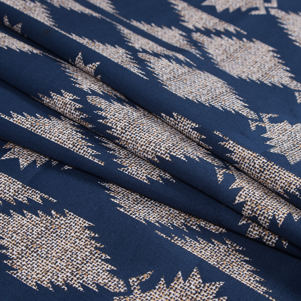 Blue and Beige Geometric Stretch Cotton Twill - Joann Fabrics
