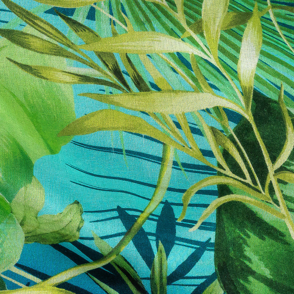 Mood Exclusive Italian Green and Blue Ferns and Foliage Digitally Printed Silk Chiffon - Joann Fabrics
